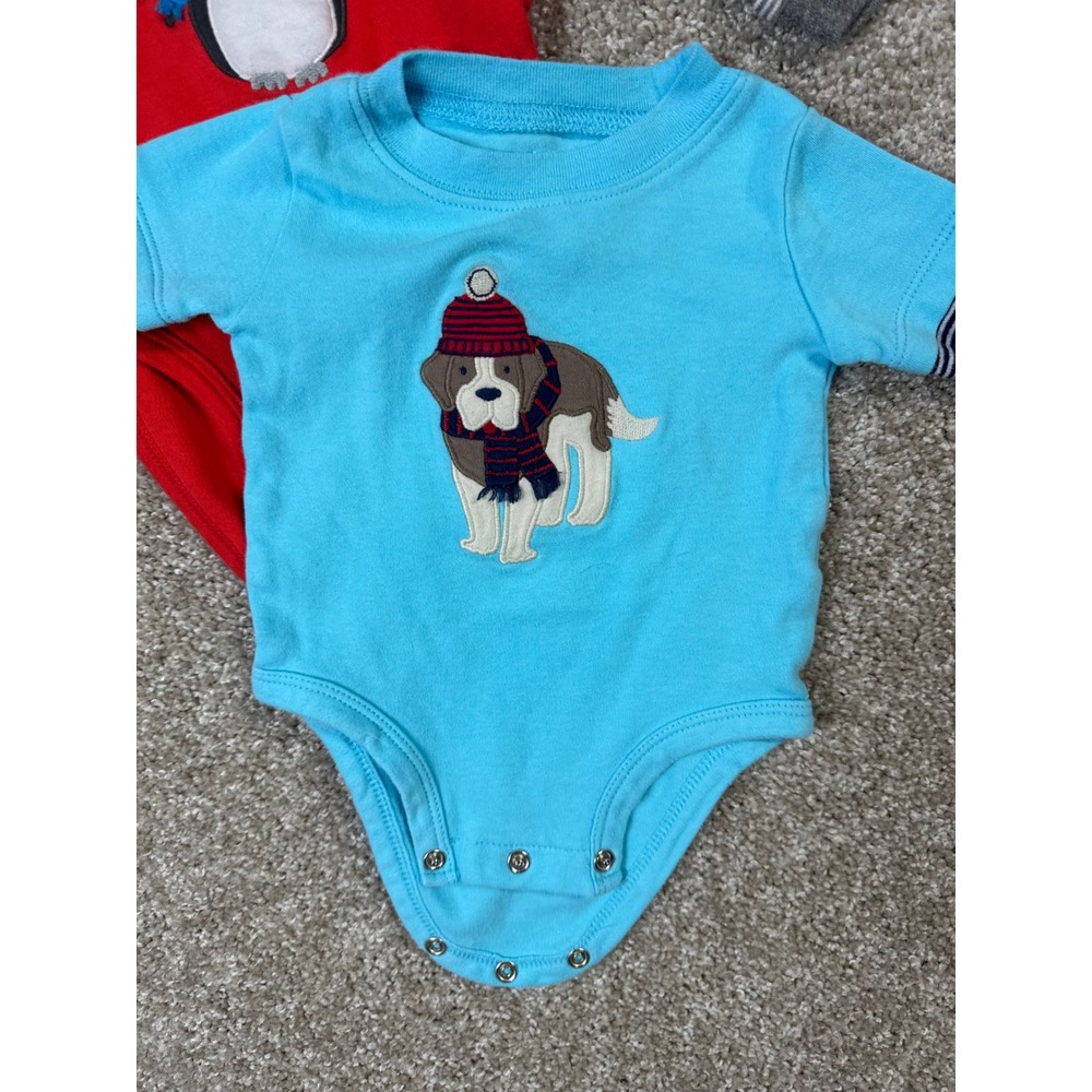 Carters Baby Boys 2 Pack Long Sleeve Bodysuits Penguin Dog Red Blue 3 Months - Picture 2 of 4